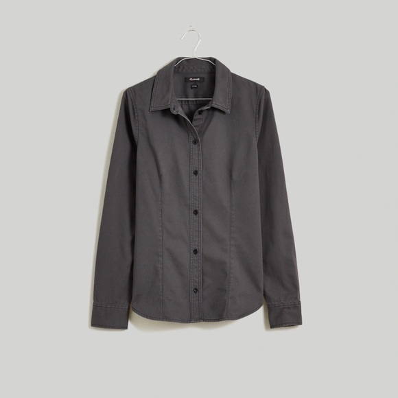 nwt madewell darted button up shirt in (re)generative chino in pavement, size 4 - Picture 7 of 7